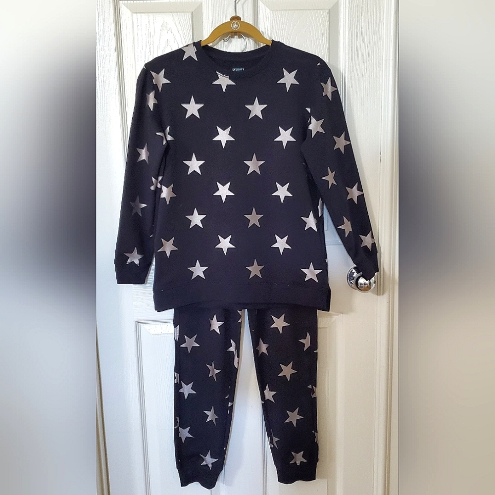 Primary (2) Piece Black & Silver Star Sweatshirt Tunic Sweatpants Girls Size 12